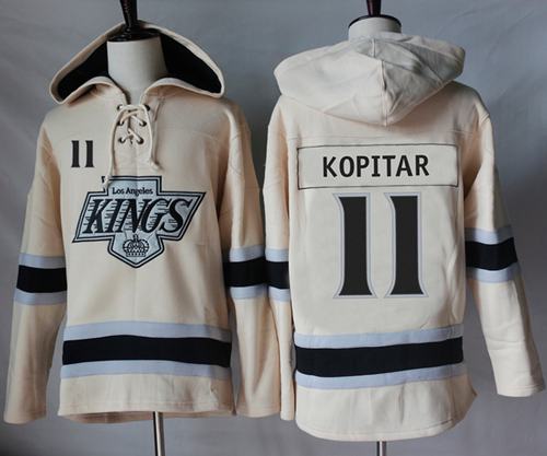 Kings #11 Anze Kopitar Cream Sawyer Hooded Sweatshirt Stitched NHL Jersey - Click Image to Close